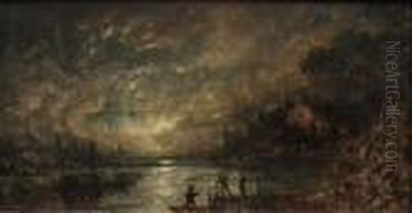 Moonlit River
Scene With Fishermen Oil Painting by Aert van der Neer