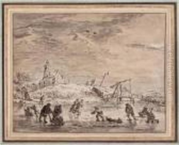 Winterlandschaft Mit Personenstaffage Oil Painting by Aert van der Neer