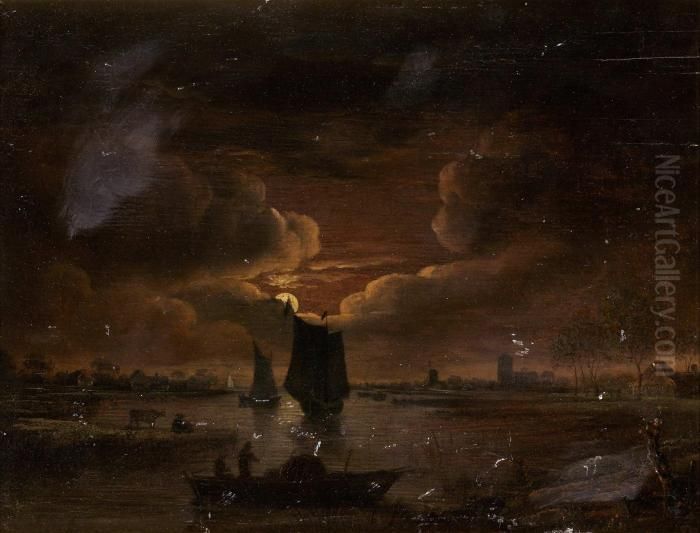 Follower Of. Bears Monogram Oil Painting by Aert van der Neer