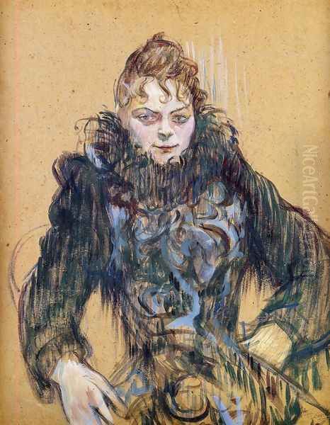 Woman With A Black Feather Boa Oil Painting by Henri De Toulouse-Lautrec