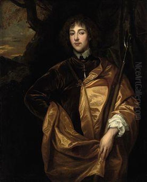 Portrait Of Philip Wharton, 4th 
Baron Wharton (1613-1696),three-quarter-length, In A Brown Coat And 
Yellow Cape, In Alandscape Oil Painting by Sir Anthony Van Dyck