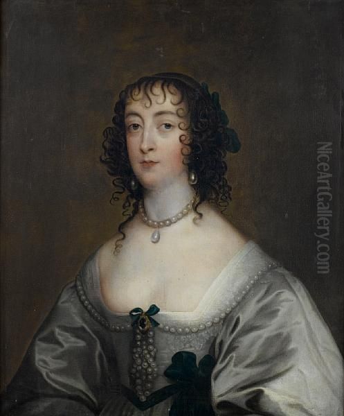 Portrait Of Elizabeth, Countess 
Ofpeterborough, Bust-length, In A White Silk Dress, Pearl Necklaceand 
Earrings Oil Painting by Sir Anthony Van Dyck