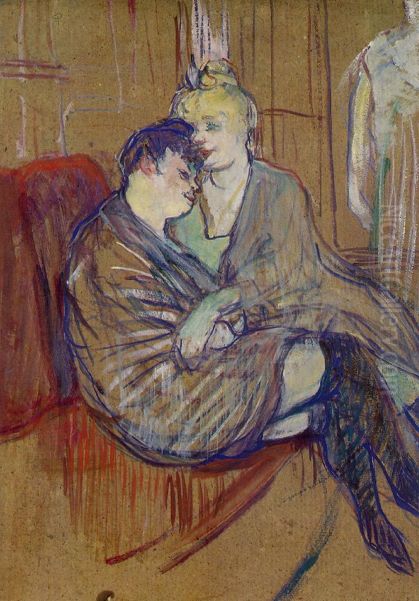 Two Girlfriends Oil Painting by Henri De Toulouse-Lautrec