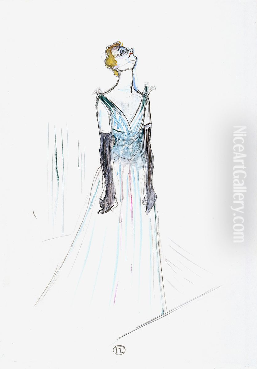 Yvette Guilbert Oil Painting by Henri De Toulouse-Lautrec