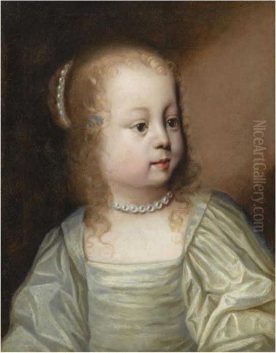 Portrait Of A Young Girl, Head And Shoulders, Wearing A Great Dress And Pearls Oil Painting by Sir Anthony Van Dyck