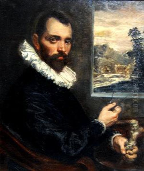 Portrait Of A Gentleman, Seated 
Half-length Turned To The Right Holding A Compass By A Window Oil Painting by Sir Anthony Van Dyck