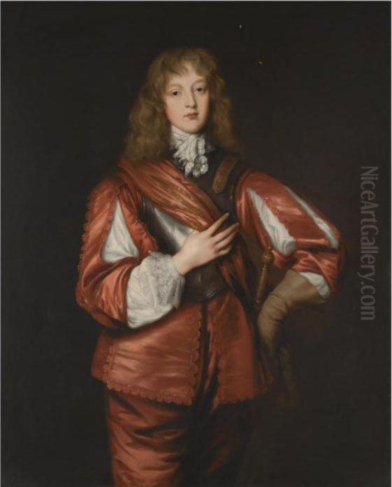 Portrait Of Philip, 5th Earl Of 
Pembroke (1621-1669), Standing Three-quarter-length, Wearing A Red Silk 
Doublet, With A Breastplate And A Red And Gold Sash Oil Painting by Sir Anthony Van Dyck