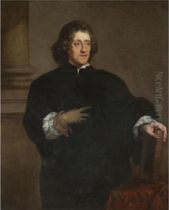 Portrait Of A Gentleman, 
Three-quarter Length, Wearing A Glove On His Right Hand And Holding A 
Book With His Left Oil Painting by Sir Anthony Van Dyck