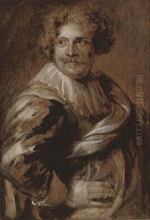 Portrait Of Simon De Vos, 
Half-length, In A Falling Ruff, Pink Jacket And Satin Sash, En Grisaille Oil Painting by Sir Anthony Van Dyck