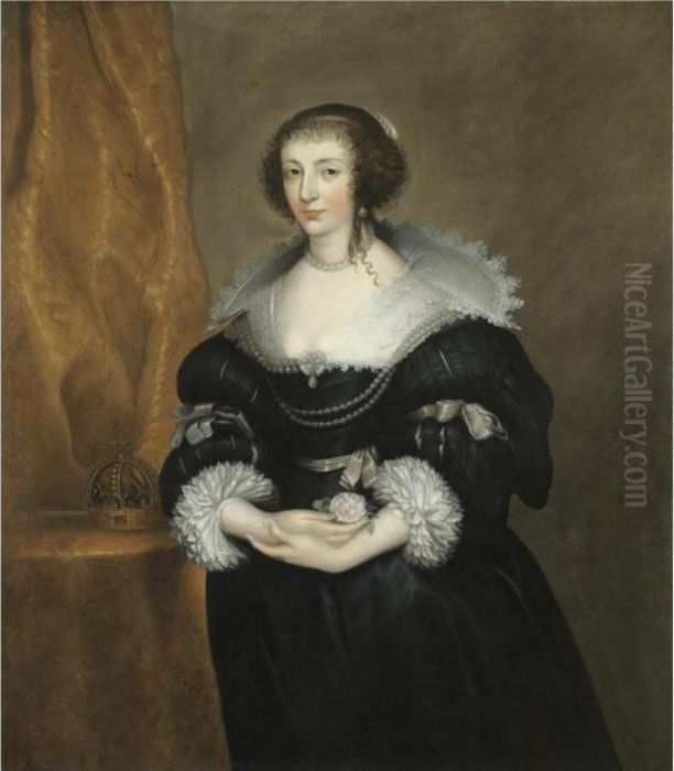 Portrait Of Queen Henrietta Maria Oil Painting by Sir Anthony Van Dyck
