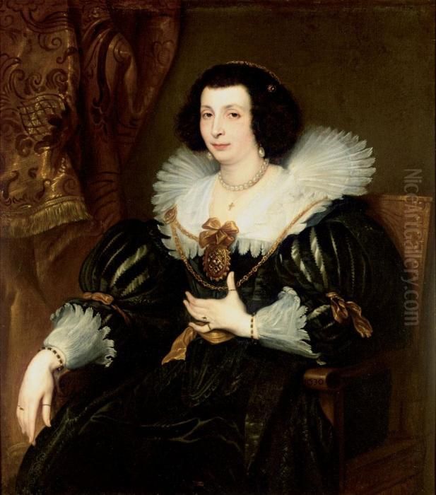 Portrait Of Anna Maria De 
Camudio Three-quarter Length Wearing Black With 
An Elaborate Ruff Oil Painting by Sir Anthony Van Dyck