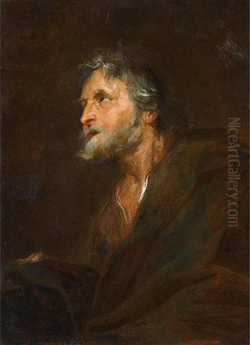 Study Of A Bearded Man, Half Length, Wearing A Brown Robe Oil Painting by Sir Anthony Van Dyck