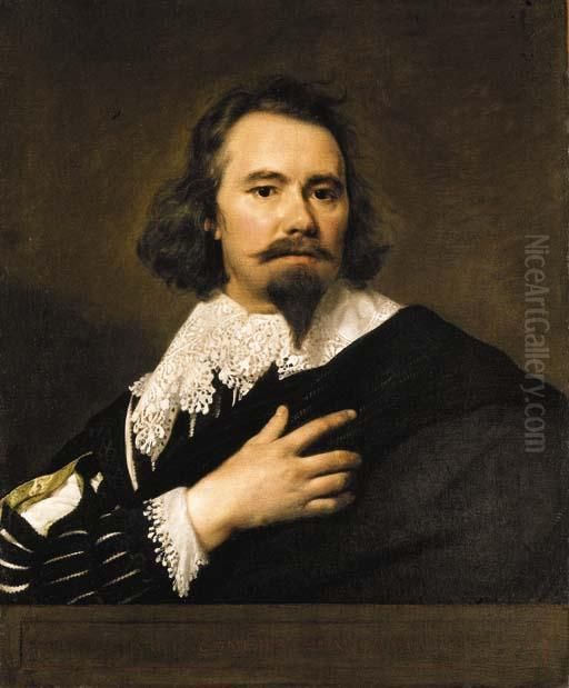Portrait Of A Gentleman, 
Bust-length, In A Black Doublet And White Lace Collar, A Black Cloak 
Draped Around His Shoulder Oil Painting by Sir Anthony Van Dyck