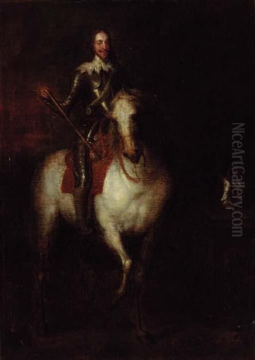 An Equestrian Portrait Of 
Charles I, Small Full-length, In Armour,mounted On A Grey Horse Oil Painting by Sir Anthony Van Dyck