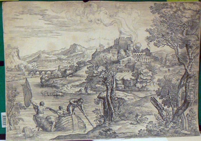 La Barque Du Pecheur - La Baraque Du Charpentier - Lesechelles Oil Painting by Allart Van Everdingen