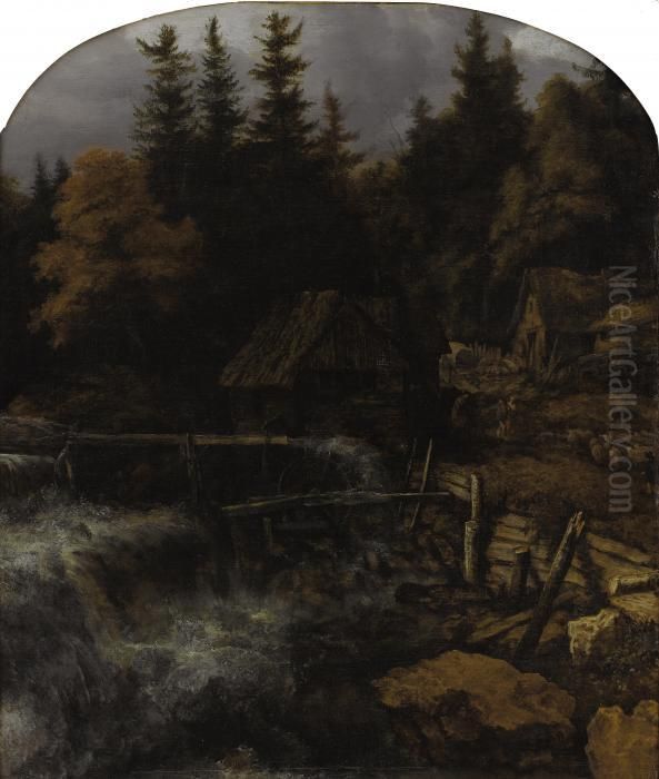 Watermill In A Rocky Landscape Oil Painting by Allart Van Everdingen