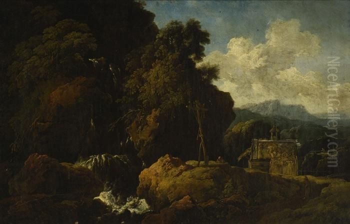 Felslandschaft Mit
 Wasserfall. Oil Painting by Allart Van Everdingen