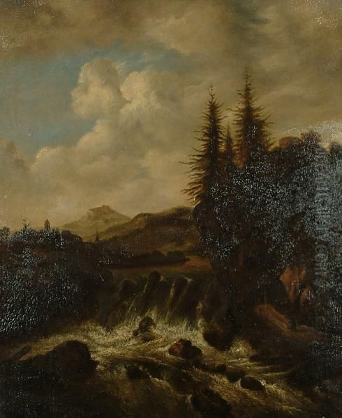 Commentaries On The Sublime - 
Cottage At The Foot Of The Waterfall; At The Foot Of The Waterfall. Oil Painting by Allart Van Everdingen