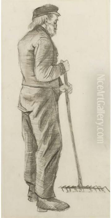 Almshouse Man (mr. Adrianus Zuyderland) Raking Oil Painting by Vincent Van Gogh