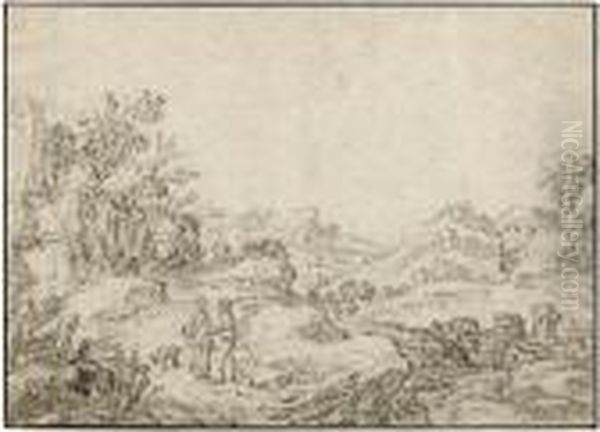Hugelige Landschaft Mit Hirtenpaar Oil Painting by Jan van Goyen