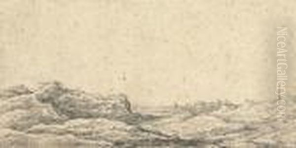 An Extensive Landscape With Sand Dunes, A Village Seen Beyond Oil Painting by Jan van Goyen