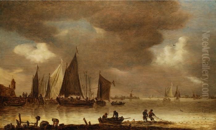 Einbringung Des Fischfanges In
 Abendstimmung Oil Painting by Jan van Goyen