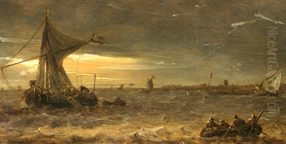 Fischerboote Im Seesturm Oil Painting by Jan van Goyen