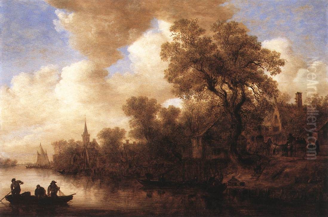 River Scene Oil Painting by Jan van Goyen