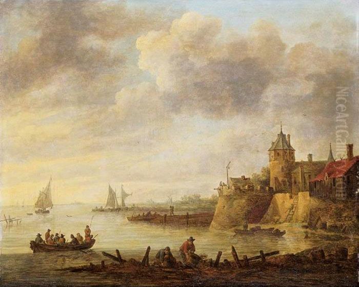 River Scene With A Fortified Shore Oil Painting by Jan van Goyen