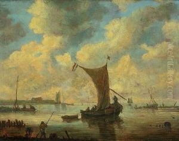 Fischerboote In Einer
 Bucht. Oil Painting by Jan van Goyen