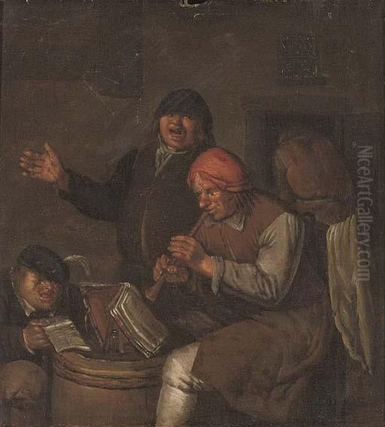 Peasants Making Music Outside A Tavern Oil Painting by Egbert Jaspersz. van, the Elder Heemskerck