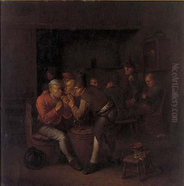 Peasants Smoking In A Tavern Oil Painting by Egbert Jaspersz. van, the Elder Heemskerck