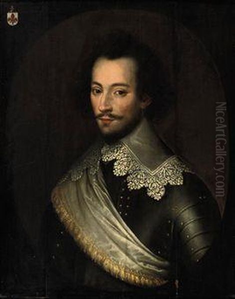 Portrait Of Charles De 
Rechignevoisin (c. 1600-1649), Half-length,in Armour With A White Lace 
Collar And A White Sash Oil Painting by Gerrit Van Honthorst