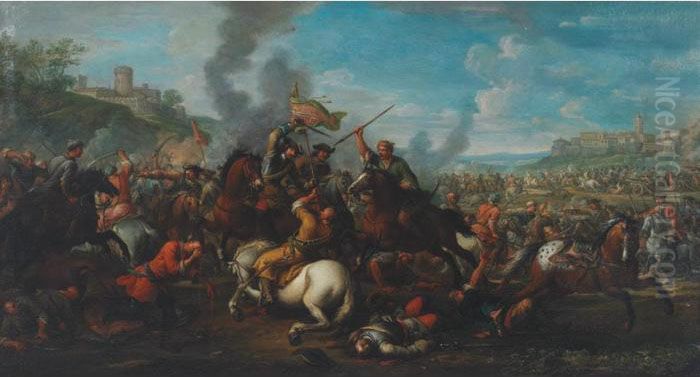 Cavalry Skirmish In An Extensive
 Landscape (prince Eugene De Savoy