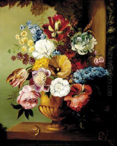 Still Life Of Flowers Oil Painting by Jan Van Huysum