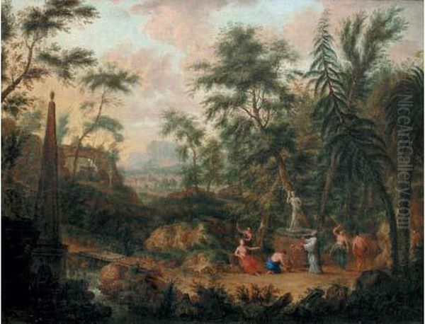 Paysage Antique Avec Une Offrande A Bacchus Oil Painting by Jan Van Huysum