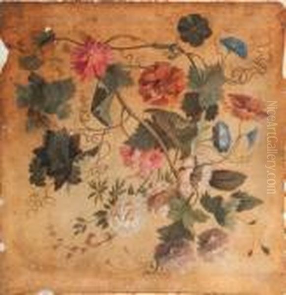 A Spray Of Ivy With Peonies, Morning Glory And Other Flowers Oil Painting by Jan Van Huysum