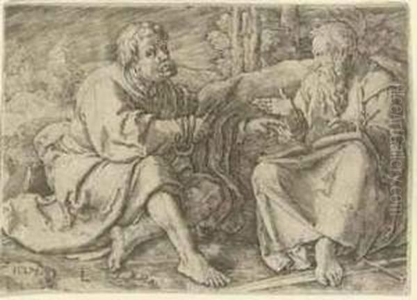Saints Peter And Paul Seated In A Landscape Oil Painting by Lucas Van Leyden