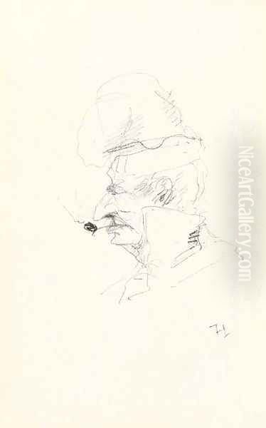 Tete d'homme a la pipe Oil Painting by Henri De Toulouse-Lautrec