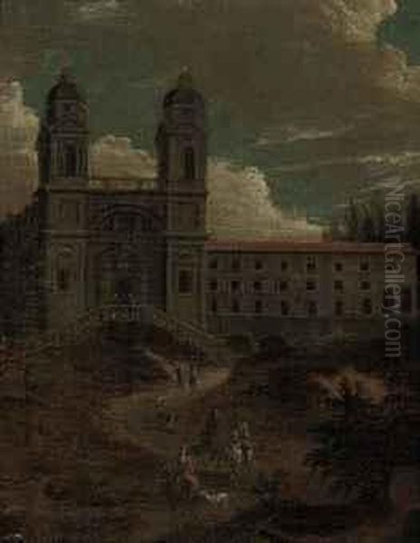 The Church Of Santa Trinita Dei Monti, Rome Oil Painting by Hendrik Frans van Lint (Studio Lo)