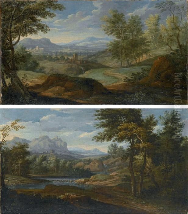 Paesaggio Boscoso; E Paesaggio Fluviale Oil Painting by Hendrik Frans van Lint (Studio Lo)