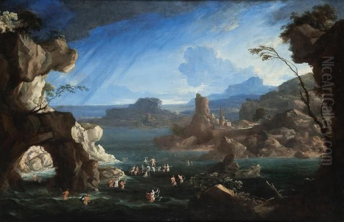 Paesaggio Roccioso Con Trionfo Di Galatea Oil Painting by Hendrik Frans van Lint (Studio Lo)