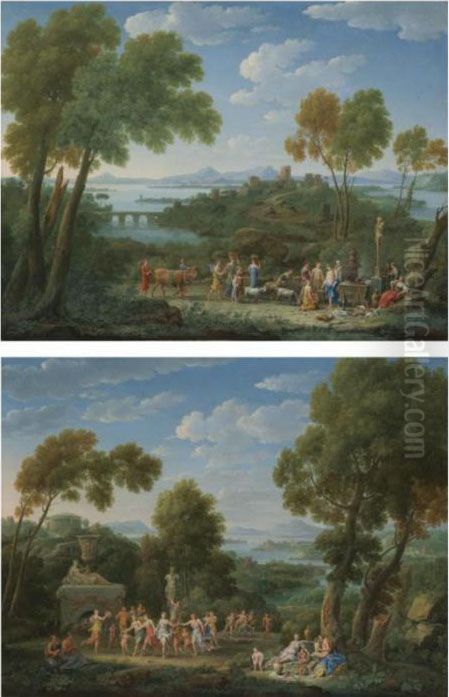 A Classical Landscape With A Sacrifice Before A Term Ofpan Oil Painting by Hendrik Frans van Lint (Studio Lo)