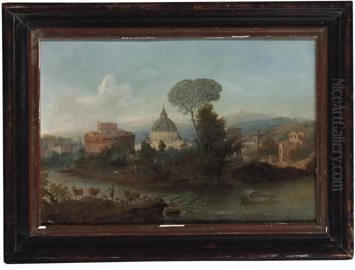 A Capriccio View Of The Tiber, Rome Oil Painting by Hendrik Frans van Lint (Studio Lo)