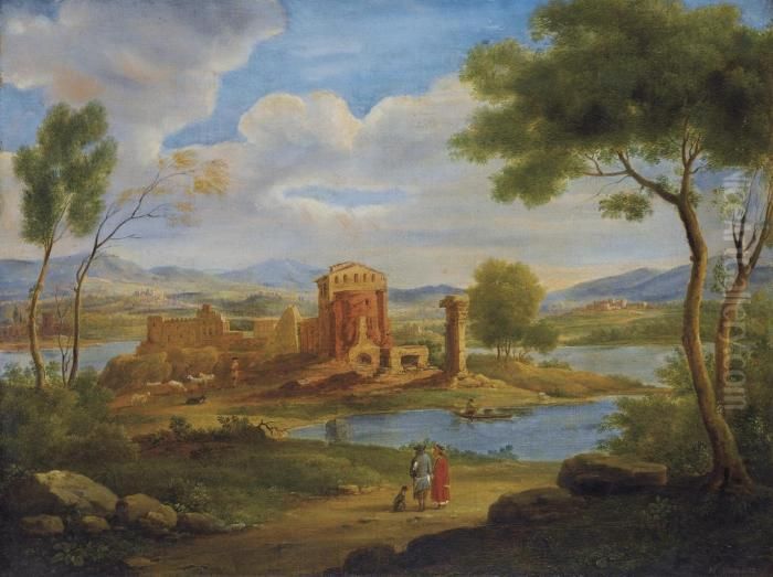 Paesaggio Lacustre Con Borgo E Rovine Oil Painting by Hendrik Frans van Lint (Studio Lo)