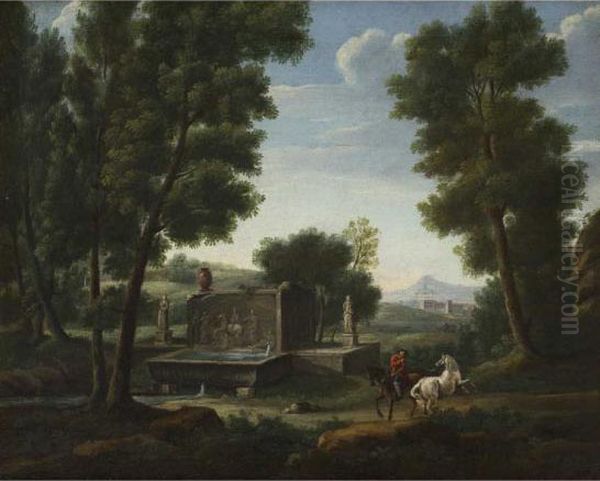 Paesaggio Campestre Con Cavaliere E Fontanile Oil Painting by Hendrik Frans van Lint (Studio Lo)