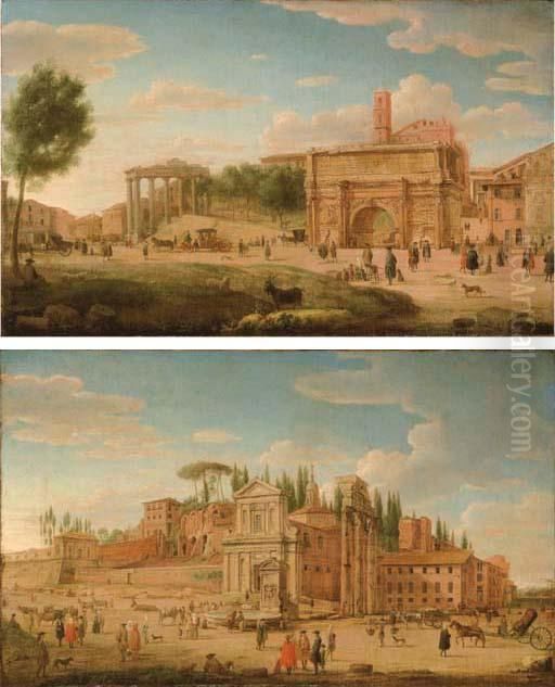 Roma, Veduta Del Foro Romano Con L'arco Di Settimio Severo E La Torre Del Campidoglio Oil Painting by Hendrik Frans van Lint (Studio Lo)