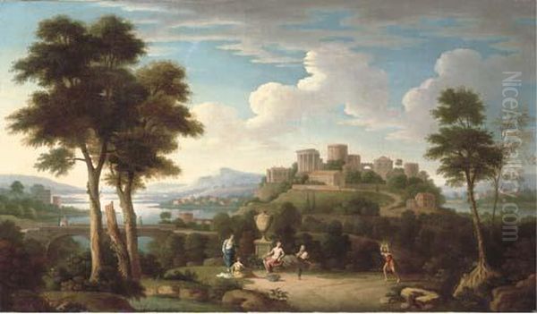 An Italiante Landscape Oil Painting by Hendrik Frans van Lint (Studio Lo)
