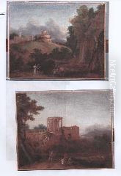 A) Capriccio Romano Con Tomba Di Cecilia Metella (?)
 B) Capriccio Romano Con Tempietto Di Vesta (?) Oil Painting by Hendrik Frans van Lint (Studio Lo)