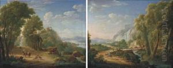 An Extensive Italianate River Landscape Oil Painting by Hendrik Frans van Lint (Studio Lo)